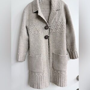 Handmade Beige Knit Women Coat